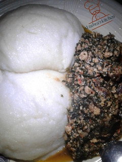 A picture of Semo with egusi soup.