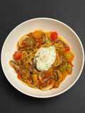 Mushroom & Cherry Tomato Pasta with Poached Egg