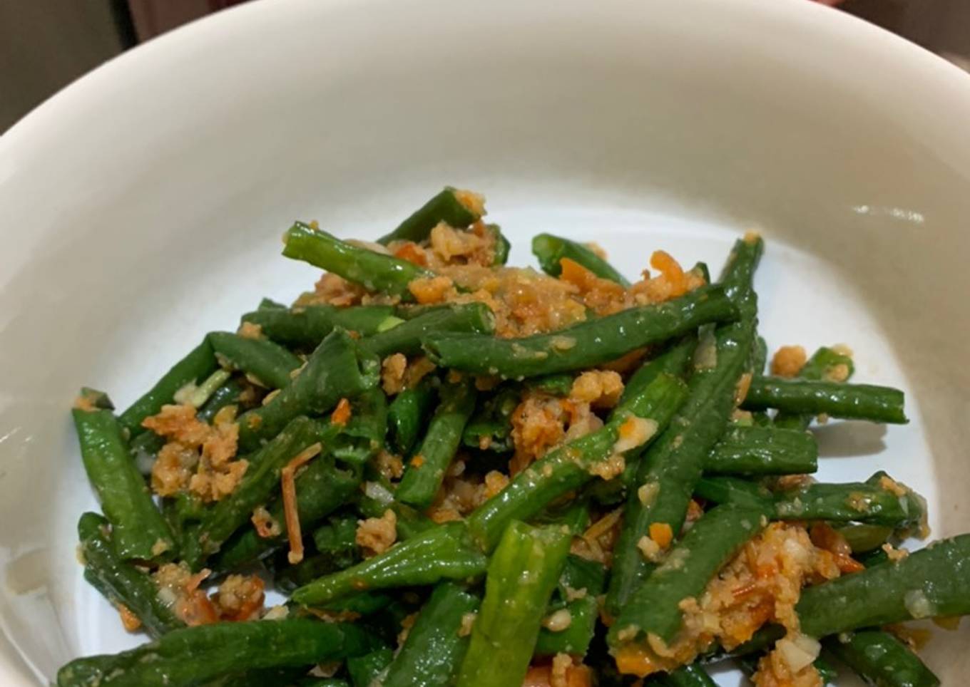 Tumis kacang panjang udang giling