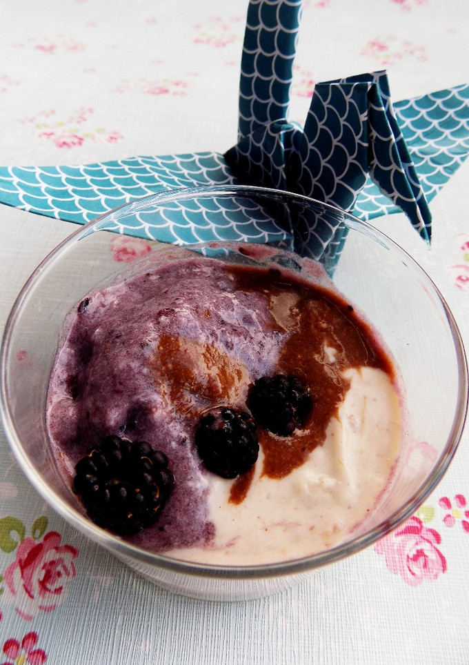 Una foto de Helado vegano 2 sabores y chocolate