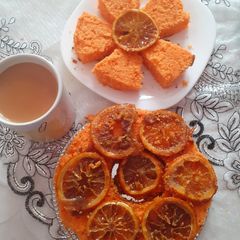 A picture of Orange Cake with Caramelized Orange Slices.