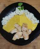 Solomillo de pavo con salsas de mango y curry y arroz 🍚🦃🥭