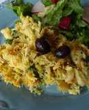 Bacalhau à Brás com legumes e cubos de batata doce assada