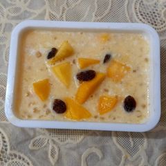 A picture of Sago dana with mango cubes 🥭.