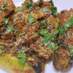 Stuffed Banana Masala with Coconut stuffing A picture of Stuffed Banana Masala with Coconut stuffing.