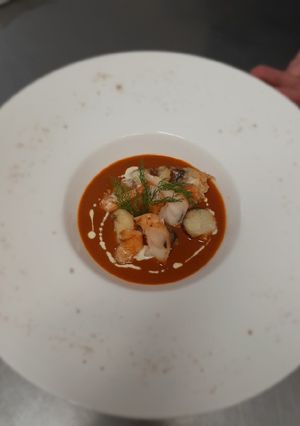 Una foto de Langostinos en salsa bisquet