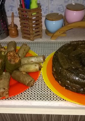 صورة لوصفة محشي ورق عنب وباذنجان ابيض وفلفل رومي