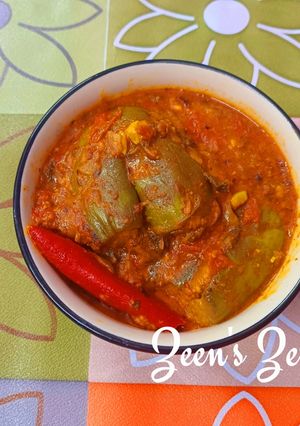 A picture of Bharwa Masala Baingan/Stuffed Eggplants.