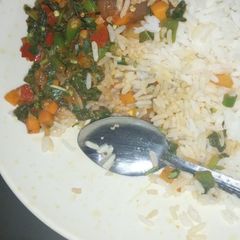 A picture of White Rice &Vegetable Sauce.