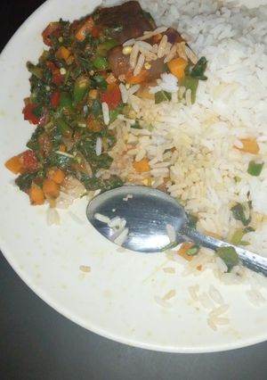 A picture of White Rice &Vegetable Sauce.