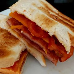 A picture of My Cheese & Tomato Grilled Spam Toastie #2Flavours #Breakfast #Lunch.