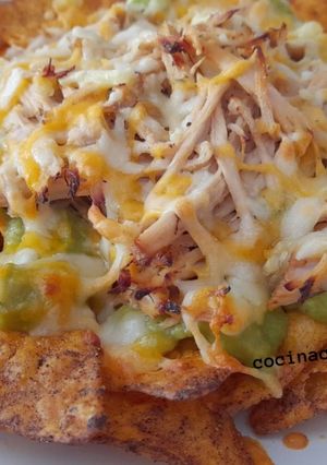 Una foto de Cochinita pibil con nachos y guacamole