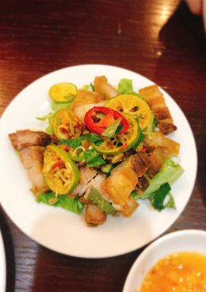 Hình của món Thịt heo áp chảo- sốt tắc.