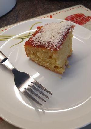 A picture of Jammy coconut cake.