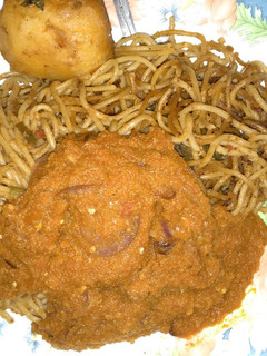 A picture of Fried spaghetti and sauce #recipemarathon.