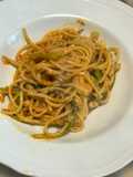 Spaghetti in padella 47 nduja cefalo e puntarelle