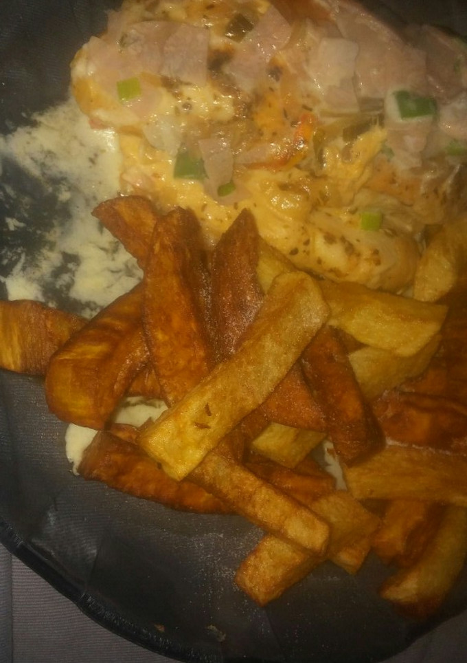 Una foto de Pechugas de pollo con crema de verdeo y jamón