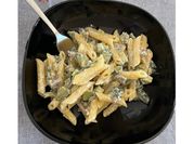 A picture of penne pasta and sausage