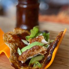 Roast Chicken, Avo and Tomato Chutney Cottage Tacos A picture of Roast Chicken, Avo and Tomato Chutney Cottage Tacos.