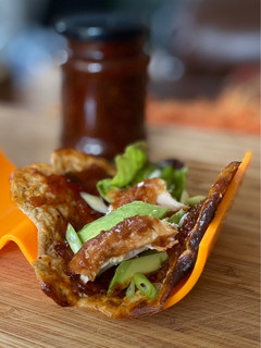 A picture of Roast Chicken, Avo and Tomato Chutney Cottage Tacos.
