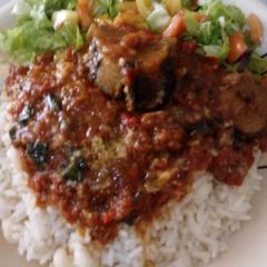 White rice with stew A picture of White rice with stew.