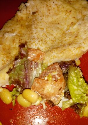 Una foto de Pollo al jengibre con ensalada multivitaminas apta diabéticos