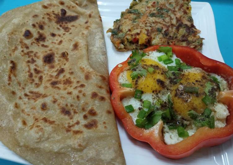 Half fry egg and mixed vegetables egg with paratha