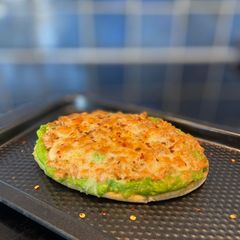 Tuna melt on pita bread - open sandwich A picture of Tuna melt on pita bread - open sandwich.