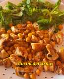 Pollo con garbanzos y champiñones al curry