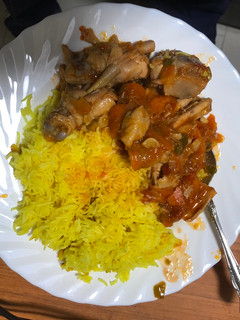 A picture of Chicken Stew and Tumeric Rice......(Healthy delicious food).