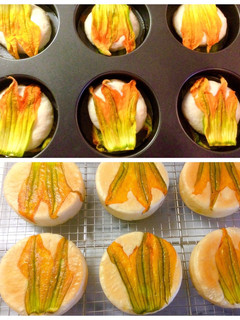 Foto di Pane vestito con fiori di zucca