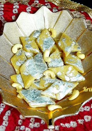 A picture of Kesar kaju katli.