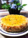 Tarta de queso, de leche condensada, coco y maracuyá.