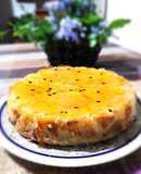 Tarta de queso, de leche condensada, coco y maracuyá.