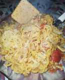 Fideos con huevo revuelto y tomate a mi manera😋👌
