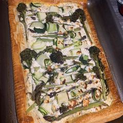 A picture of Seasonal spring vegetable puff pastry tart.