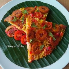 A picture of Noodles and plantain frittata.
