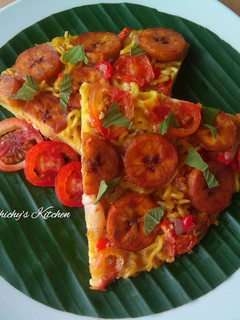 A picture of Noodles and plantain frittata.