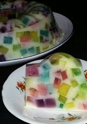 Foto resep Broken glass pudding with jackfruit. (puding mozaik nangka)