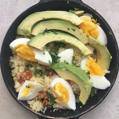 A picture of Couscous egg and avocado salad.