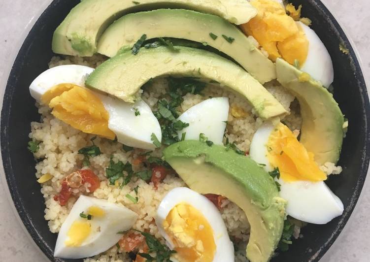 Couscous egg and avocado salad