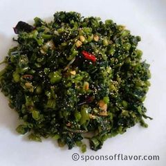 A picture of Kalmi Shak Bhaja/Stir Fried Water Spinach.