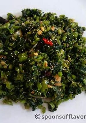 A picture of Kalmi Shak Bhaja/Stir Fried Water Spinach.