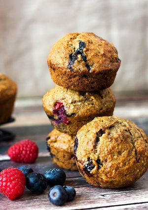A picture of Healthy Banana-Blueberry Muffins.