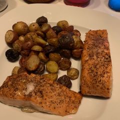 Air-Fried Honey Soy Salmon with Garlic Parmesan Potatoes A picture of Air-Fried Honey Soy Salmon with Garlic Parmesan Potatoes.