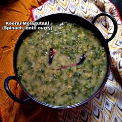 Keerai Molagutaal (spinach lentil curry) A picture of Keerai Molagutaal (spinach lentil curry).