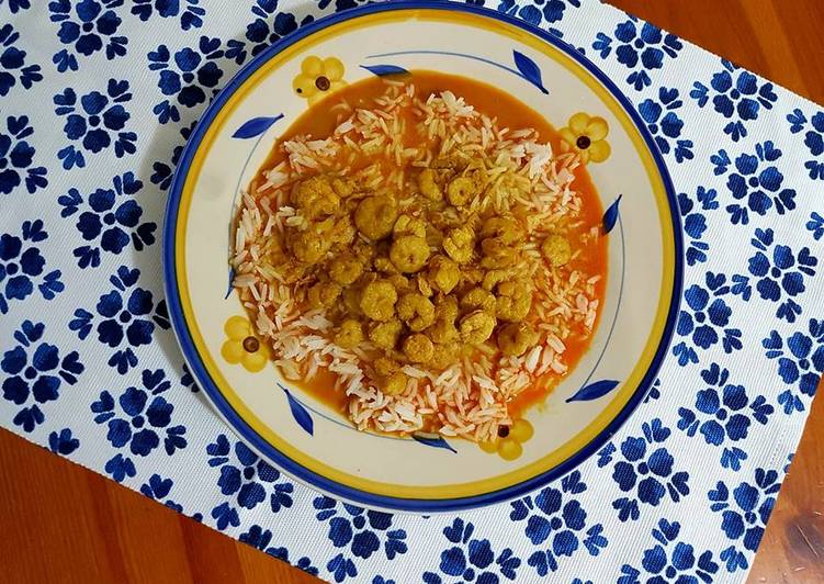 Gamberi speziati al cocco, con riso