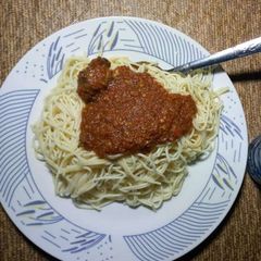 A picture of Spaghetti with Stew.
