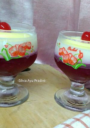 Foto resep Milky dragon fruit pudding with vanilla vla