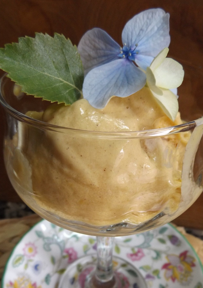 Una foto de Helado de mango y naranja con sirope de agave